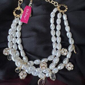 Lilly Pulitzer Goldtone Charm Layered Pearls Statement Necklace NEW